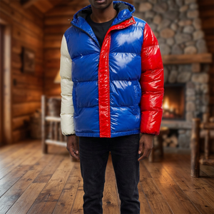 Men's <b>Waterproof</b> <b>Hooded</b> <b>Puffer</b> <b>Jacket</b> <b>with</b> Stand Collar PU Fabric Polyester Filling Casual Zipper Closure Regular Fit Winter - Product Image 3