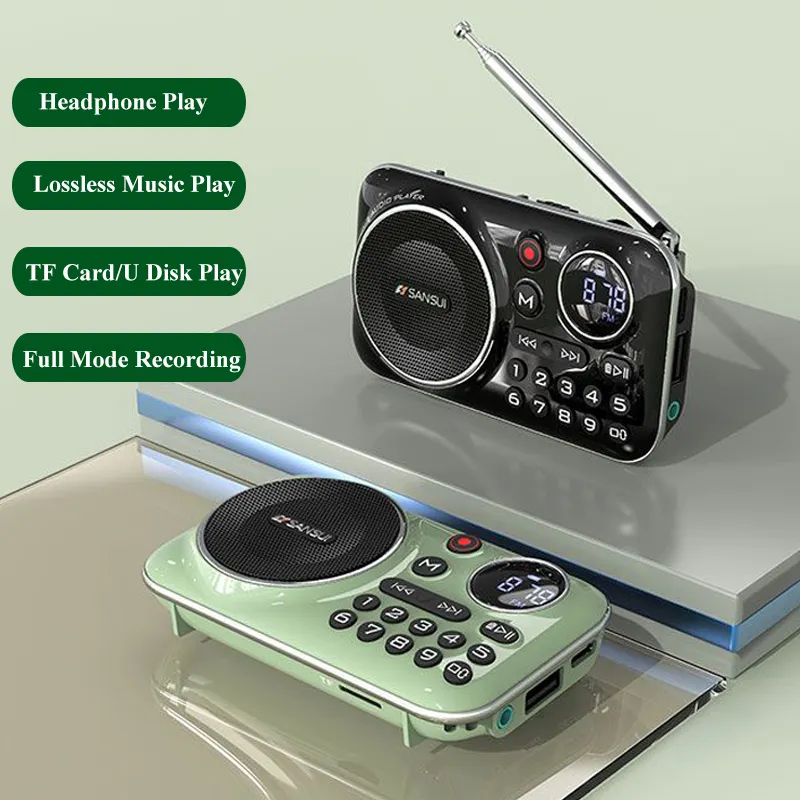 Radio FM Mini portabel untuk orang tua, Bluetooth 5.0, Speaker, Hi Fi, TF, USB, MP3, pemutar musik, mendukung perekam, Headphone