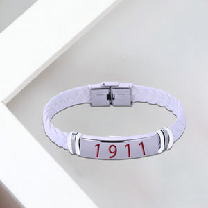 Barre en acier inoxydable de haute qualité et fabrication de cuir grec <span class=keywords><strong>Kappa</strong></span> KAY inspiré le ton rouge et blanc 1911 symbole bracelet de fraternité - Product Image 2