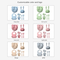 Ensemble de vaisselle incassable en silicone pour bébé, sans BPA, avec assiette à succion, bavoir, bol, cuillère, fourchette et tasse à bec verseur, vente en gros