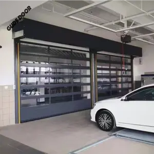 Industrial Garage Full Perspective Electric Hanging Door Minimalist Design With Decorative Finish For Workshops Workspaces