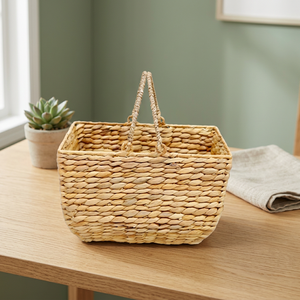 Panier de rangement rectangulaire en jacinthe d'eau écologique, poignées robustes, idéal pour l'organisation domestique et les cadeaux, sac de marché – Vente chaude - Product Image 5