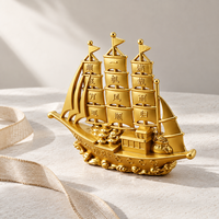 Modèle de voilier en alliage d'or, style chinois, ornement de bateau à voile, décoration de bureau et de maison, cadeau d'affaires, 100x80mm 75x60mm, vente en gros