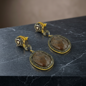 Boucles d'oreilles mode victorienne diamant et saphir plaqué or bijoux de fête en argent - Product Image 1