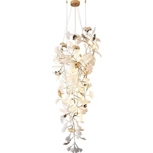 Candelabro de hojas de porcelana de lujo, lámpara colgante en forma de rama de árbol para techo alto, sala de estar, pasillo de Hotel - Product Image 6