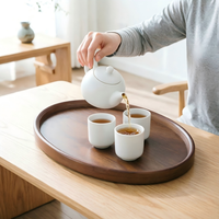 Plateau de service ovale multifonctionnel en bois de noyer, style chinois moderne, durable, pour boissons, aliments, décoration de la maison