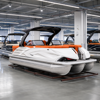 Bateau ponton spacieux au design élégant de haute qualité, 12 places, avec table, échelle de bain, auvent, idéal pour les rassemblements familiaux, les croisières au coucher du soleil, la pêche, 200 CV