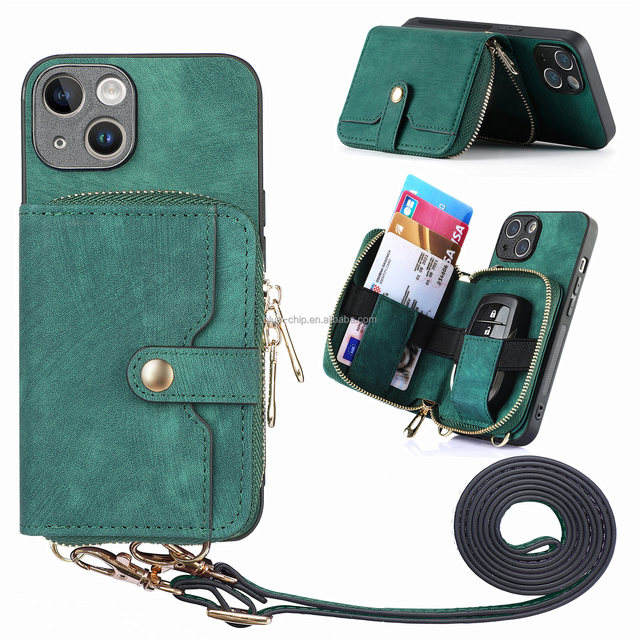 Multifunctional Cross Body Leather Personalized Bag 3 in 1 Cell Phone Case With Shoulder Strap Cord for Iphone 15 Without Print