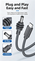 Cable DC 5521 Macho a Tipo-C, Cable de Alimentación DC Impermeable, Cable de Carga Mini DC 5.5x2.1mm a USB-C para Equipos de Exterior