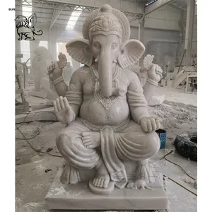 India decorazioni religiose pietra dio indù Ganesh Statue marmo bianco Lord Ganesha Statue
