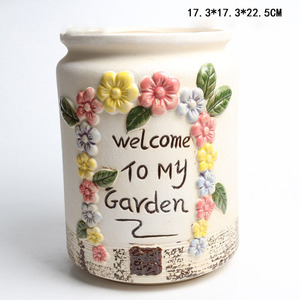 แจกันเซรามิกทรงสูงลายเพ้นท์มือสไตล์เรโทรสำหรับปลูกไม้อวบน้ำ ตกแต่งโต๊ะทำงาน - Product Image 6