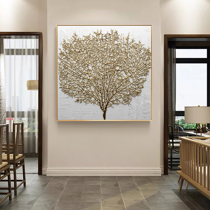 Abstract Golden Tree Canvas Wall Art – Modern Decorative Living Room Poster - View 3