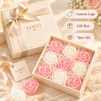 Nouveau Coffret de 9 Bougies Artisanales Parfumées à la Fleur de Soja, Forme Pivoine et Rose, Idéal pour Cadeau de Mariage et Faveur de Fête