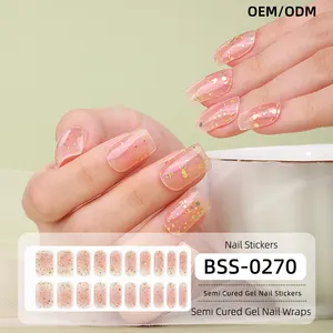 OEM ODM Christmas Factory Price Semi Cured Nail Stickers Adhesive UV Gel Nail Sticker Custom Logo Sticker Gel Nail