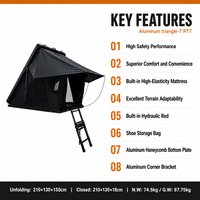 Tente de toit rigide en aluminium Triangle T RTT avec tige hydraulique interne, tissu Oxford 420D imperméable pour Overlanding