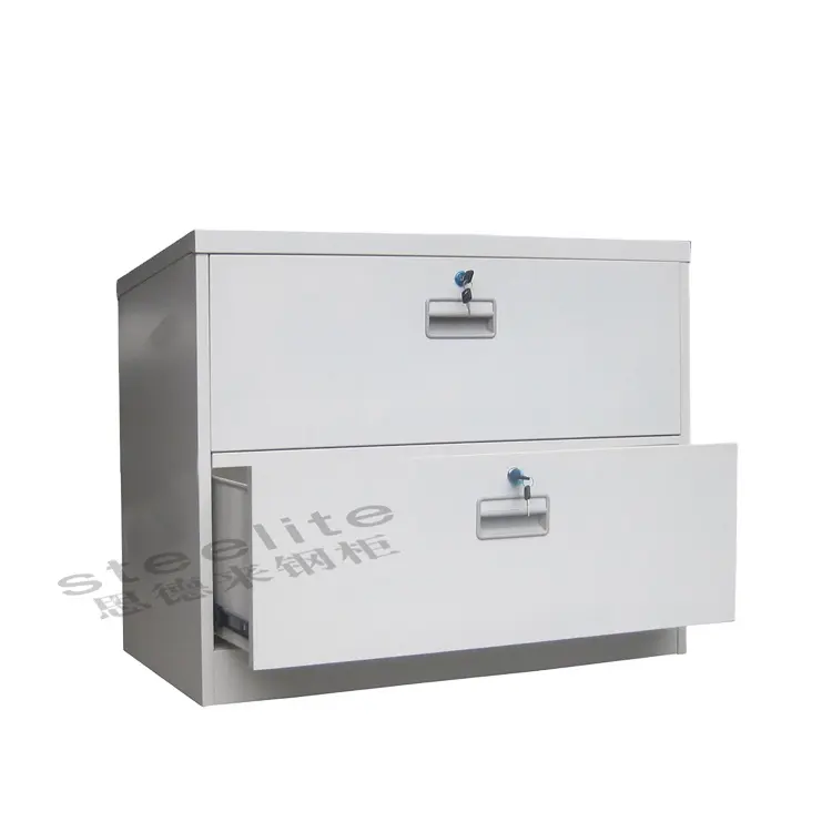 Lockable extra wide steel 2 3 4 layers shallow chest of drawers / KD 2 3 4 drawer lateral metal file cabinet in white