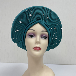 MH-1155 Magnifique turban africain en coton, prêt-à-porter, pour <span class=keywords><strong>mariage</strong></span> nigérian, <span class=keywords><strong>hijab</strong></span> musulman, bonnets, turbante - Product Image 3