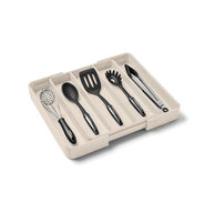 Organisateur en bambou blanc pour tiroir, organisateur extensible d'ustensiles de cuisine pour tiroirs de cuisine