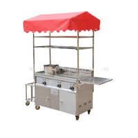 Chariot de restauration mobile professionnel en acier inoxydable avec grande marmite à soupe, friteuses doubles profondes et compartiments isothermes – Remorque de cuisine de rue