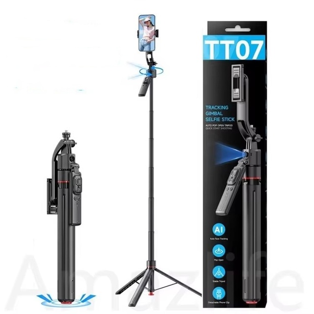 AI Face Tracking Tripod 69.29inch Selfie Stick Smartphones 360° Rotate Shot with Phone Holder for Vlog/Video Livestream
