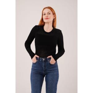 Chemisier en tricot à manches longues pour femme, bleu marine, avec couche transparente, pour tous les jours - Product Image 4