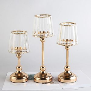 Portavelas Votivas Metálicos LANJO Gold de 15 Pulgadas con Pantalla de Cristal Transparente para Decoración de Fiestas y Eventos - Product Image 1