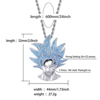 Hip Hop Dragon Ball Super Saiyan Sun Wukong Headphoto helado de pelo azul de dibujos animados japoneses oro Cubic Zircon colgante collar nuevo