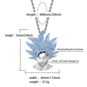 Hip Hop di Dragon Ball Super Saiyan Sun Wukong Headphoto Iced Out Blu Dei Capelli Giapponese Del Fumetto <span class=keywords><strong>Oro</strong></span> Zircone Cubico Del Pendente Della <span class=keywords><strong>Collana</strong></span> nuovo - Product Image 2