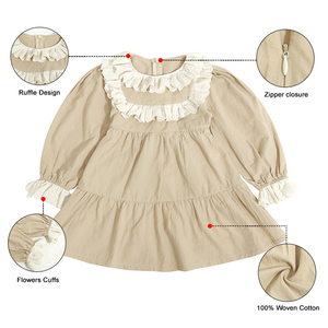 100% cotone tessuto autunno carino neonate vestito manica a sbuffo morbido con volant volant abbigliamento in mussola per ragazza - Product Image 2