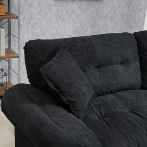 Sofá de Dos Plazas de Chenilla con Diseño Moderno para Sala de Estar, Color Negro, Asiento Profundo, Espuma Viscoelástica, con Dos Cojines Decorativos - Product Image 4