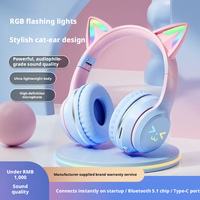 Headphone RGB Cat Ear 5.4 Nirkabel Warna Gradasi Headset Gaming dengan Mikrofon untuk PC PS5 Switch