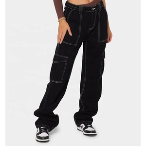 Pantalon décontracté à poches classiques et à taille haute Pantalon en denim à jambes larges Jeans baggy <span class=keywords><strong>Boyfriend</strong></span> Jeans noirs Pantalon cargo Jeans pour femmes - Product Image 6