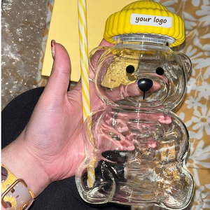 Vaso de Vidrio con Tapa y Pajita de 20oz con Diseño de Oso de Peluche, Logotipo Personalizado, Reutilizable, para <span class=keywords><strong>Caf</strong></span>é, Bonito Vaso para Beber, Libre de BPA - Product Image 2