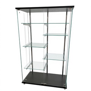 Modern Glass Display Cabinet Black Rectangular Etagere <b>Shelf</b> Heavy Duty Polished Finish for Retail Shop - Product Image 1