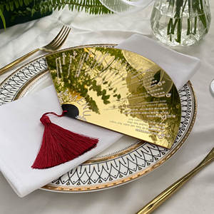 Invitación <span class=keywords><strong>de</strong></span> boda personalizada <span class=keywords><strong>de</strong></span> alta calidad, menú en forma <span class=keywords><strong>de</strong></span> abanico acrílico, logotipo <span class=keywords><strong>de</strong></span> estampado en caliente, tarjeta <span class=keywords><strong>de</strong></span> sobre <span class=keywords><strong>de</strong></span> regalo - Product Image 3