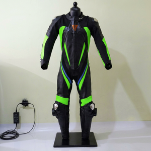 Combinaison de moto unisexe Frugal Sports à fermeture éclair intégrale en cuir imprimé, vert et noir, homologuée CE, toutes saisons, pour adultes - Product Image 1