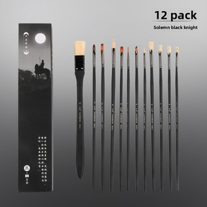 Ensemble de 12 pinceaux <span class=keywords><strong>gouache</strong></span> Black Knight pour l'exportation, poils de sanglier, aquarelle, acrylique, peinture à l'huile, pinceau éventail pour peintres - Product Image 6