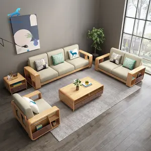 Factory cheap price simple design solid wood furniture sitting room furniture 3 seaters couch sofa