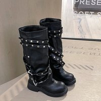Nouvelles Bottes en Jean Hiver Automne 2026 pour Femmes, Rétro Marron avec Boutons, Bout Rond, Montantes au Genou
