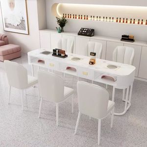 Modern Marble Look <b>Nail</b> Table Salon Workstation Japanese Style Beauty <b>Desk</b> with Drawer - Product Image 2
