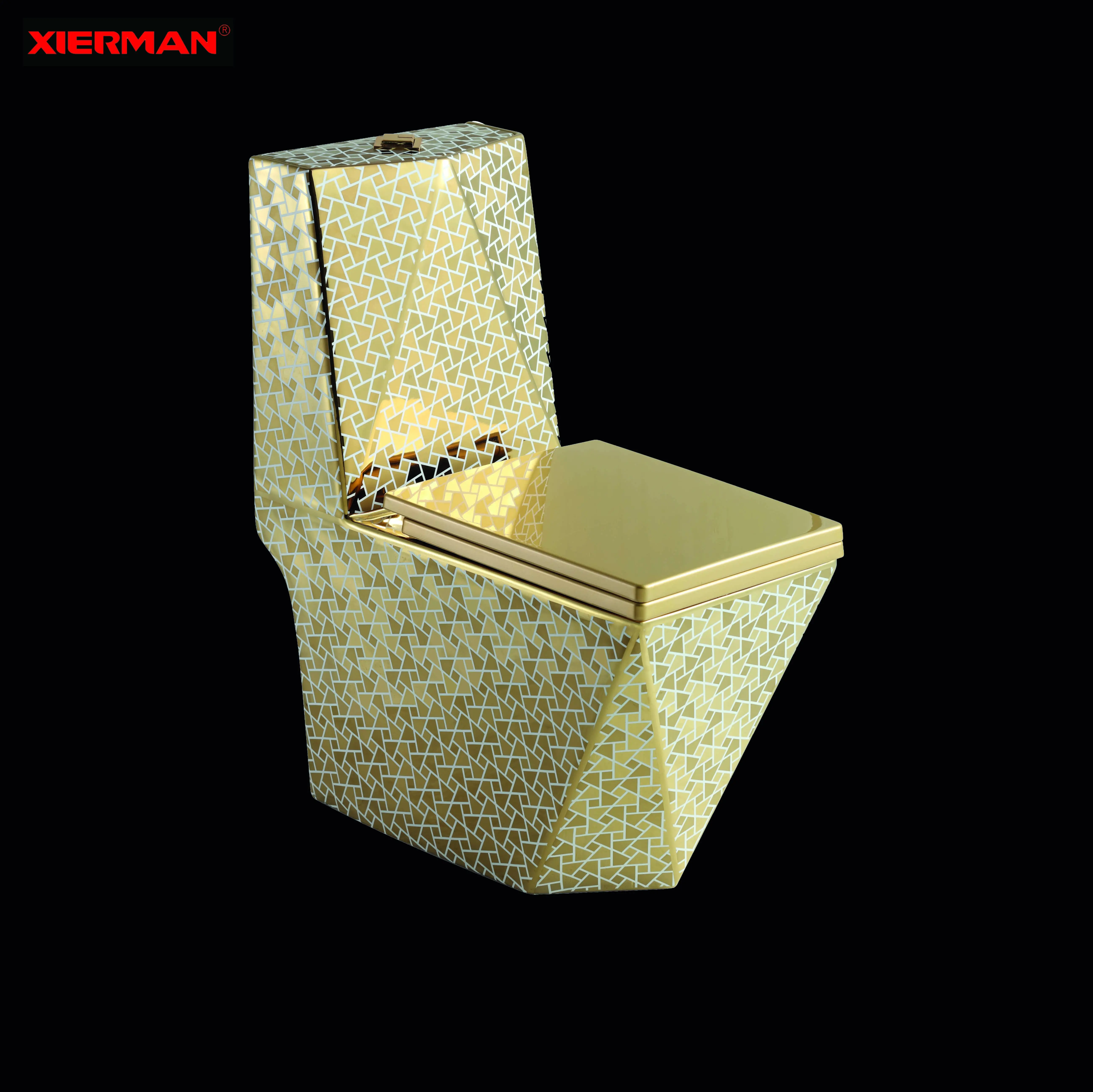 مقعد مرحاض ذهبي من قطعة واحدة مزدوج تدفق للحمام عالي الجودة إصدار 2022