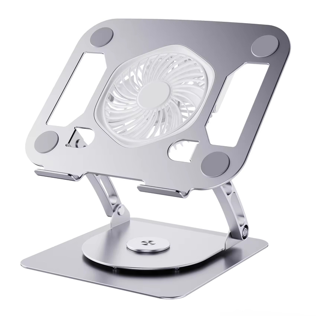 Luxury Aluminum Alloy 360° Rotation Cooling Fan Heat Dissipation Foldable Adjustable Height Tablet Laptop Phone Stand Holder