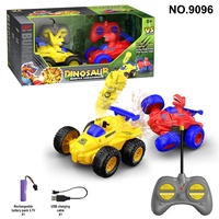 SJY-9096/9097 Voiture télécommandée 4 canaux en métal, modèle dinosaure de dessin animé, avec fonctions de cascade, de rotation et de retournement, prête à l'emploi, 27 MHz