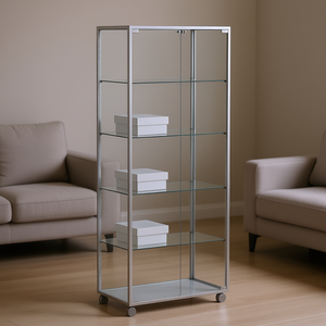 Vitrina con Marco de Aluminio 91x37x180 cm Blanca con Puertas de Vidrio y Estantes Ajustables - Product Image 3