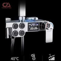 Ensemble de douche thermostatique numérique argent chaud Kit de robinet mural à LED intelligent avec finition chromée Surface brossée