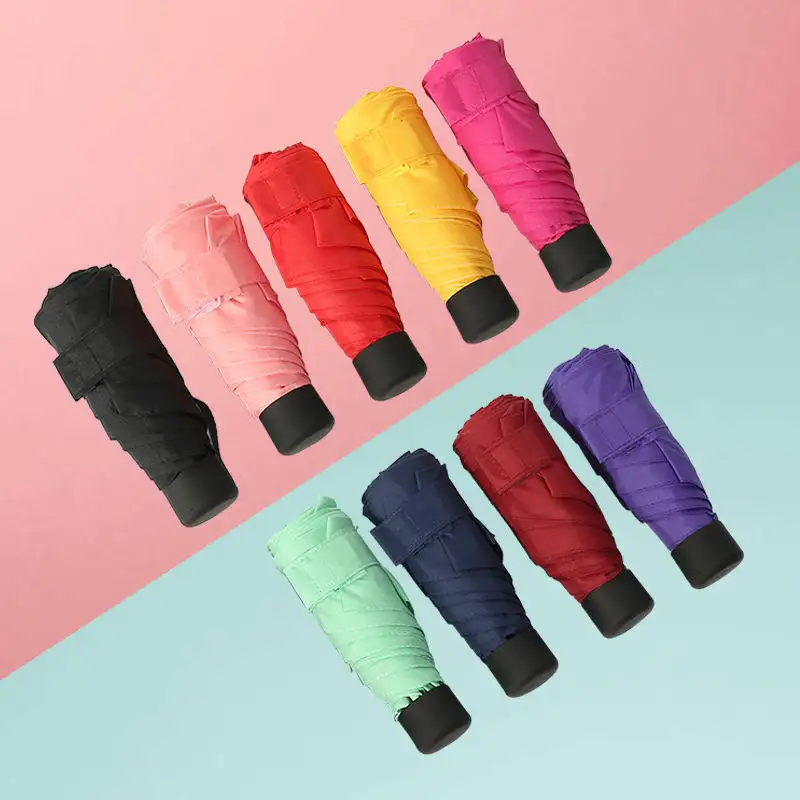 Goodseller Mini Five-folding umbrella, Pocket portable 6k sunny umbrella 5 fold 19 inch 6 ribs mini umbrellas in case/