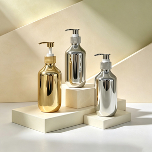 Wholesale Luxury 300ml 500ml PET <b>Plastic</b> Metal Finish Pump Bottle Refillable Liquid <b>Soap</b> <b>Dispenser</b> Bottle For Skincare Hair Care - Product Image 3