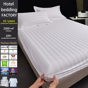 Set Lenzuola a Righe per Hotel, Traspiranti e Rinfrescanti, Misura Queen, <span class=keywords><strong>100</strong></span>% <span class=keywords><strong>Cotone</strong></span>, Lussuoso Set <span class=keywords><strong>Copripiumino</strong></span> e Federe - Product Image 3