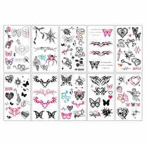 Pegatinas de Tatuajes de Flores con Diseño Avanzado, Resistentes al Agua, con Mariposas y Rosas, Decoración Corporal Fresca y Pequeña - Product Image 1