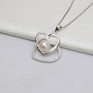 Support de pendentif en argent S925 Wenchi en forme de cœur pour femmes, accessoire DIY pour perles de 8-9 mm, pour pendentifs et breloques en perles - Product Image 3